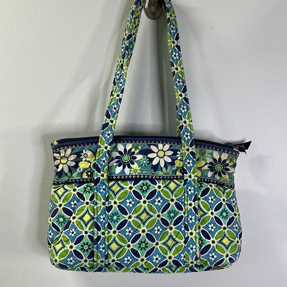 Vera Bradley Green and Blue Geometric Floral Tote